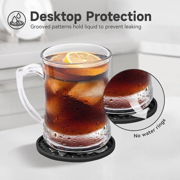 Coasters for Drinks, Silicone Coasters Set of 6 with ABS Holder, Outdoor Coaster - Picture 5 of 8